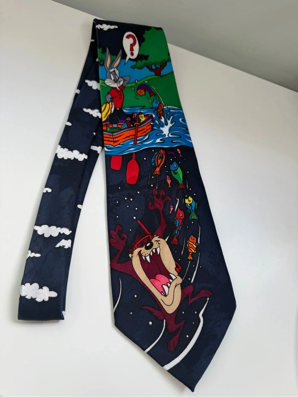 Looney Tunes Taz Bugs Bunny Fishing Tie Cartoon‎ Novelty Necktie 90’s Y2K Office